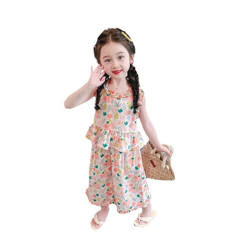 A25072310女童防蚊褲夏季套裝小女孩薄款夏裝兩件套寶寶長褲兒童洋氣