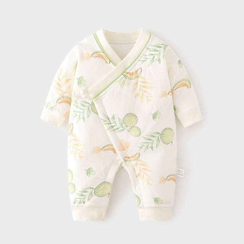GJ25102112新生夾棉連身衣薄棉無骨哈衣秋季純棉初生40克蝴蝶寶寶爬衣