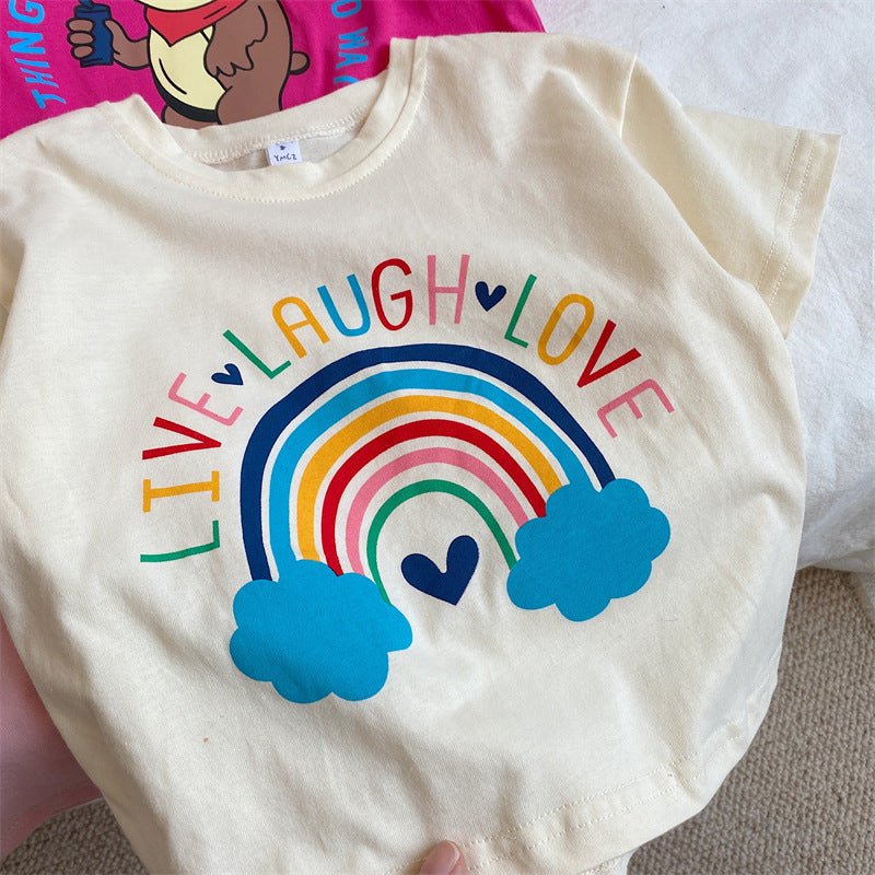 CA24042802韓國童裝兒童童裝兒童洋氣卡通短袖T恤上衣2023夏季時尚小女孩全棉T潮