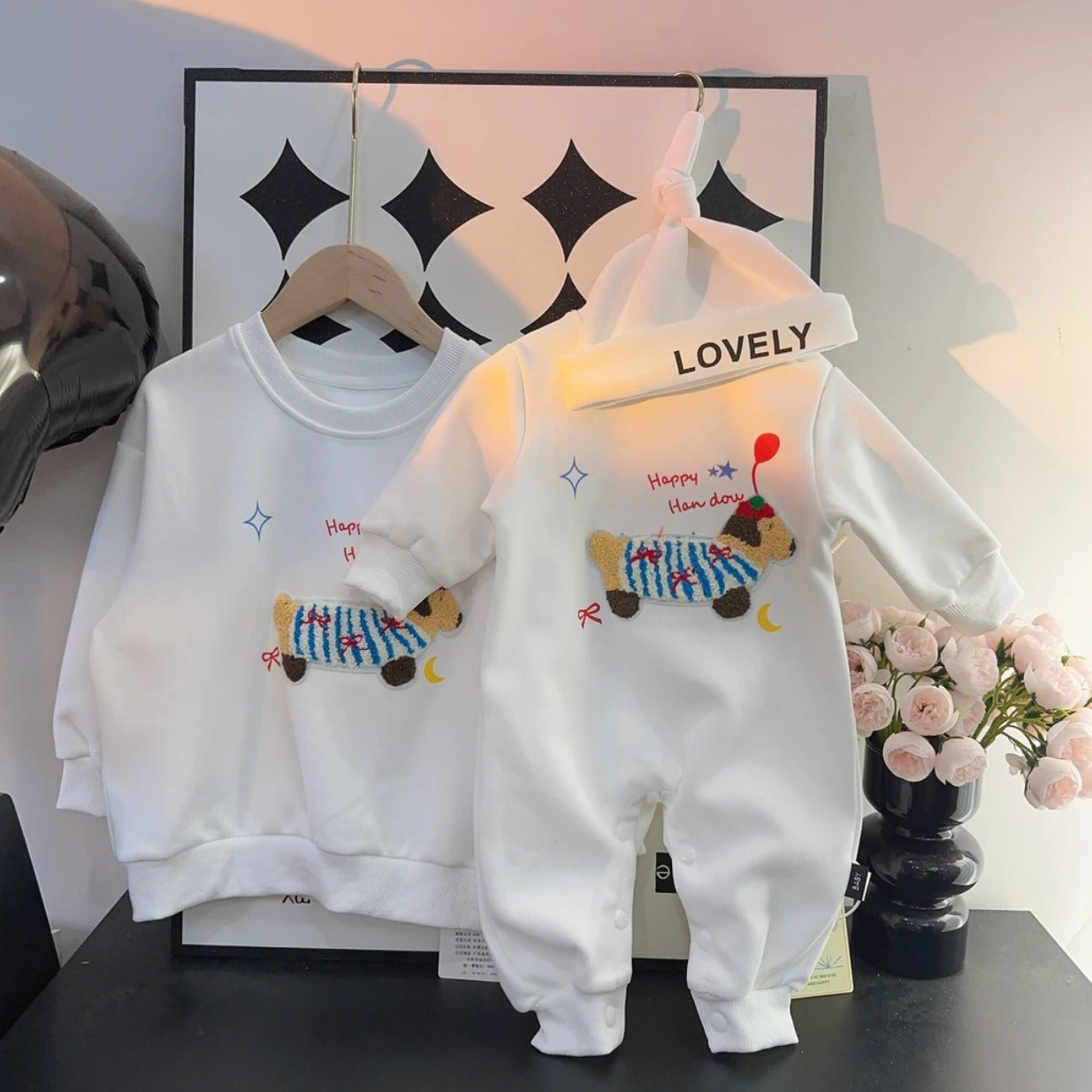 L25120405臘腸狗親子裝衛衣一家三口秋裝嬰幼兒幼兒高檔母子母女裝長袖