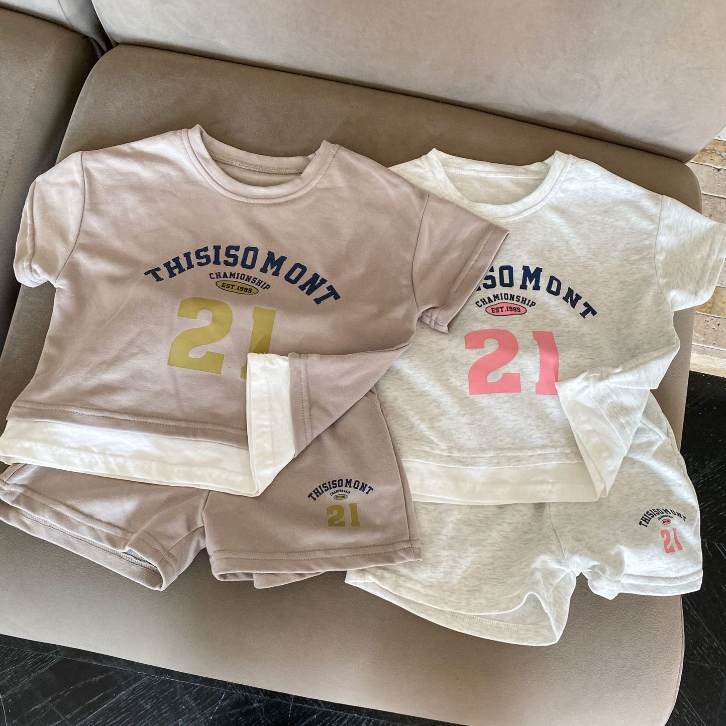 Z25020912兒童夏季運動套裝假兩件女童寬鬆