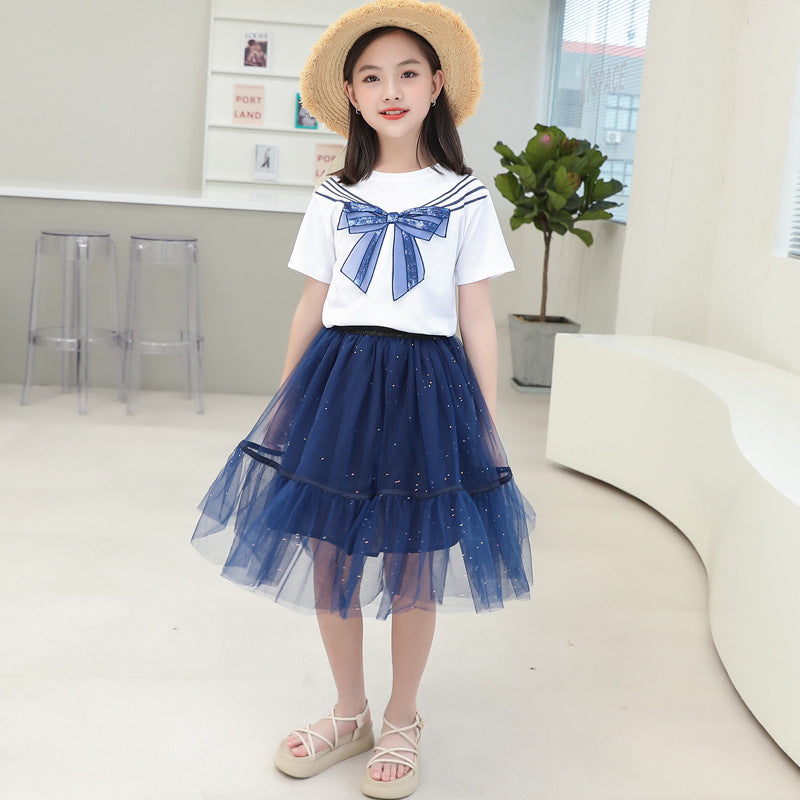 F23062214女童連衣裙夏裝2023新款夏季網紗裙子兩件套