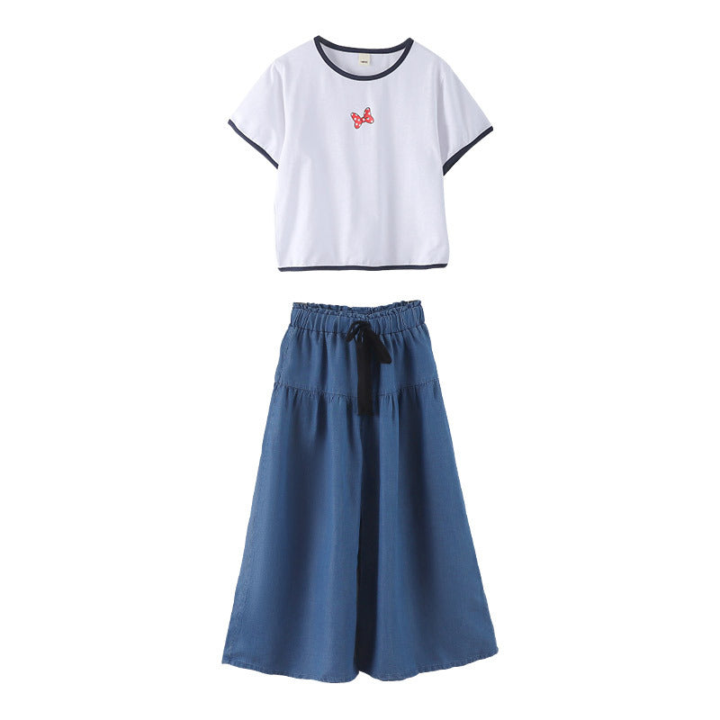 FE24070109中大童女孩夏季套裝童裝女2024年新款休閒兩件套韓系穿搭(9-12天到貨)