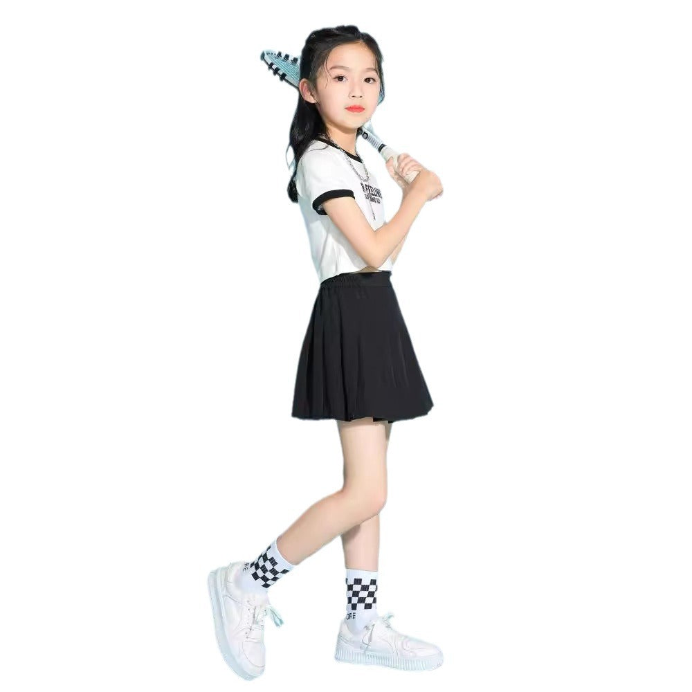 Z25033113女童網球裙夏季中大兒童黑色百褶裙夏安女孩運動短裙薄