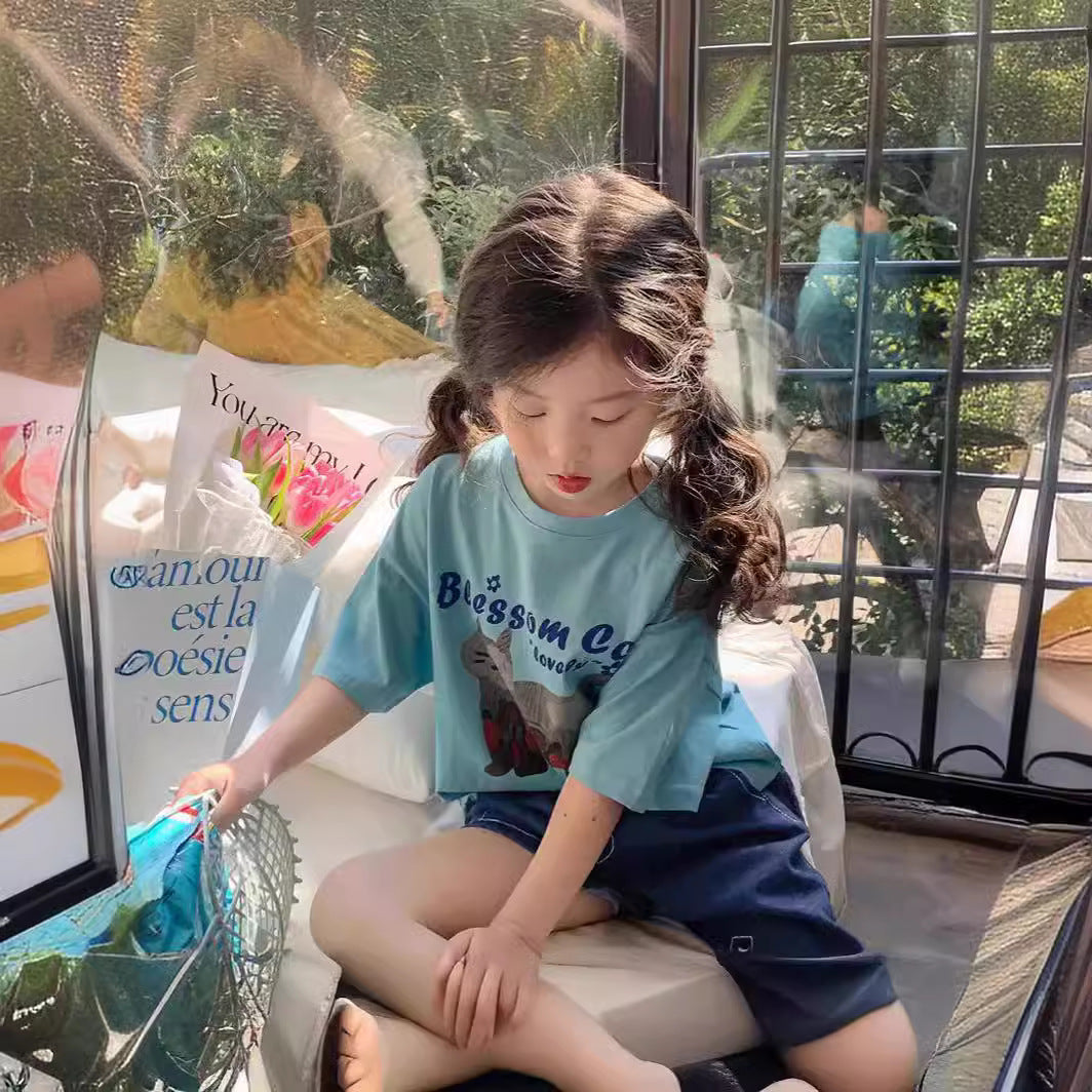 CA24042805新款兒童T恤男孩女孩卡通戶外短袖純棉夏季卡通印花寬鬆韓版