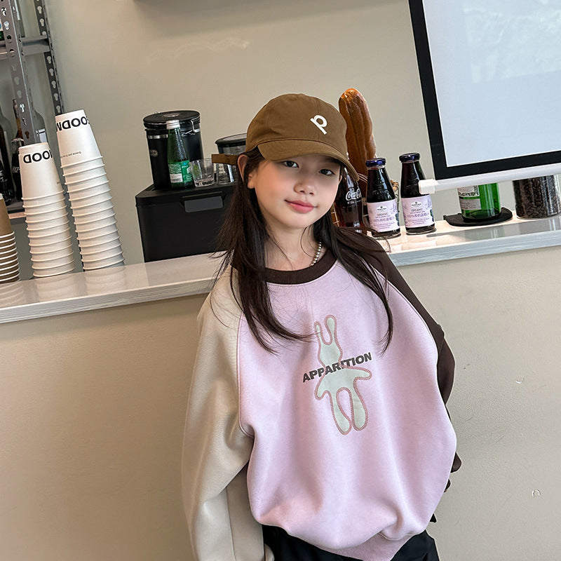 FC23120713女童衛衣秋冬2023新款中大童寬鬆圓領卡通兒童休閒長袖上衣冬加絨(9-12天到貨)