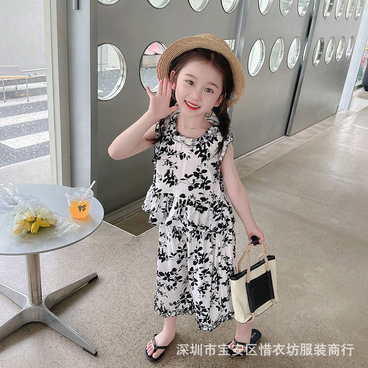 A25072310女童防蚊褲夏季套裝小女孩薄款夏裝兩件套寶寶長褲兒童洋氣