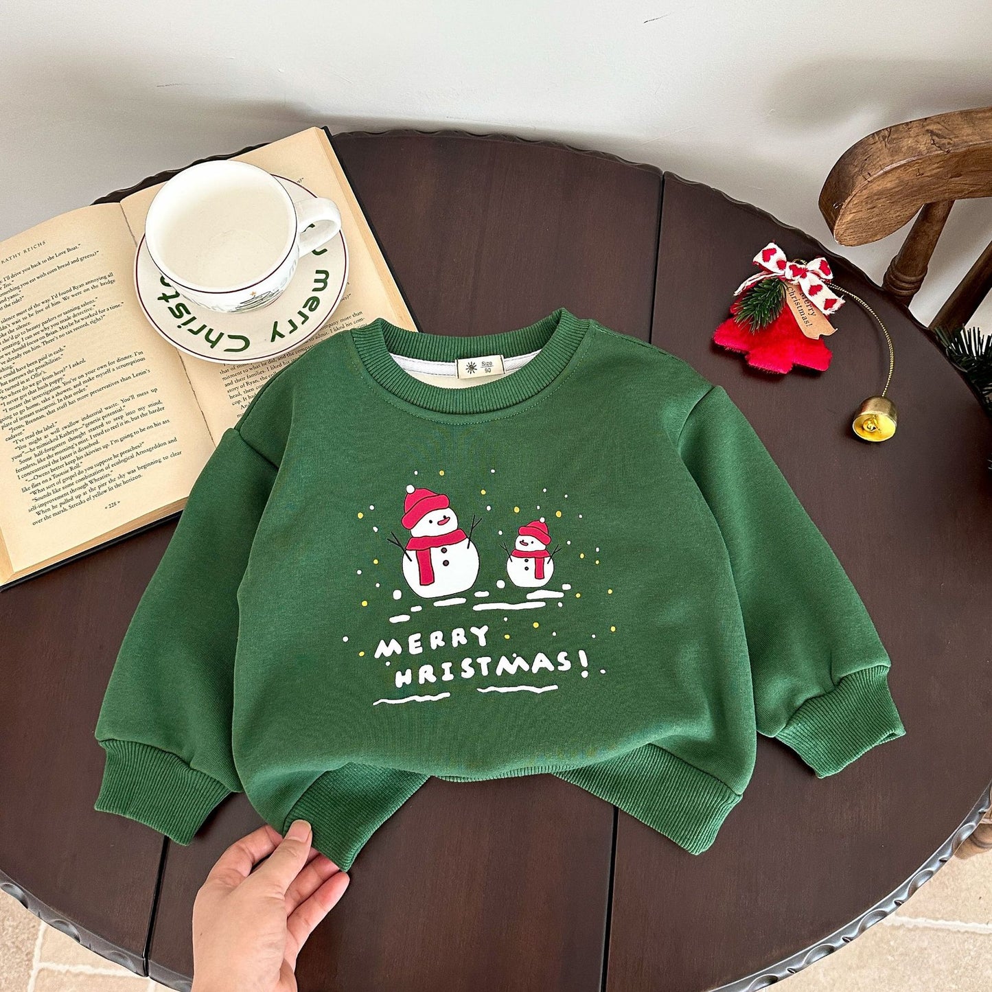 CA25112703跨國歐美童裝加絨衛衣秋冬長袖T恤打底衫美式新年聖誕節圓領上衣