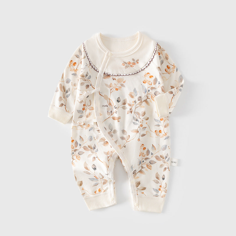 GJ25102108新生兒連身衣女寶寶無骨哈衣秋季純棉初生兒和尚服爬服春秋衣服