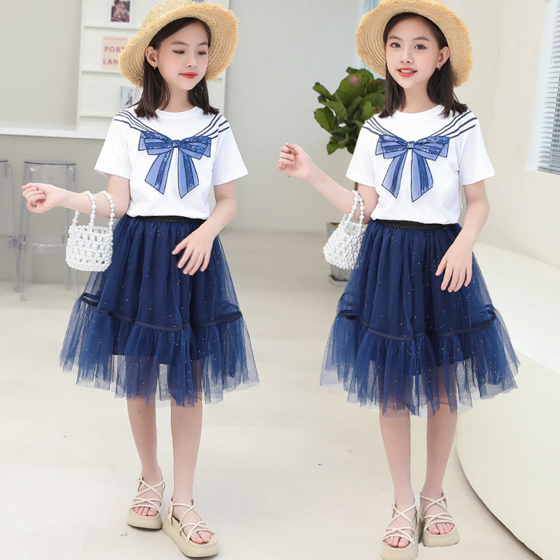 F23062214女童連衣裙夏裝2023新款夏季網紗裙子兩件套
