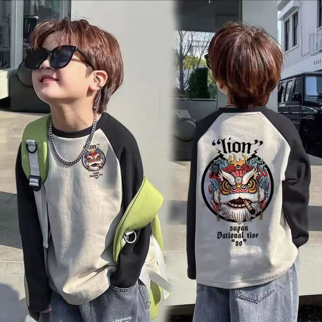 CE25091906男童長袖兒童T恤春秋裝新款大童春秋純棉打底成型帥氣上衣