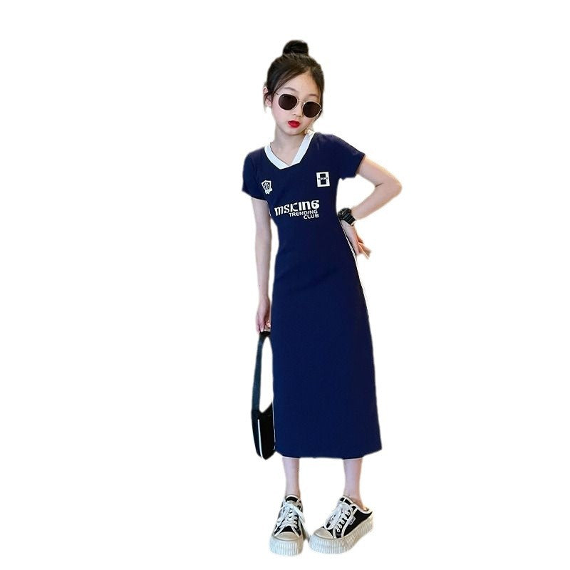 Z25033101夏季女童洋裝網紅爆款中大童直筒裙韓版洋氣學院風小女孩休閒裙