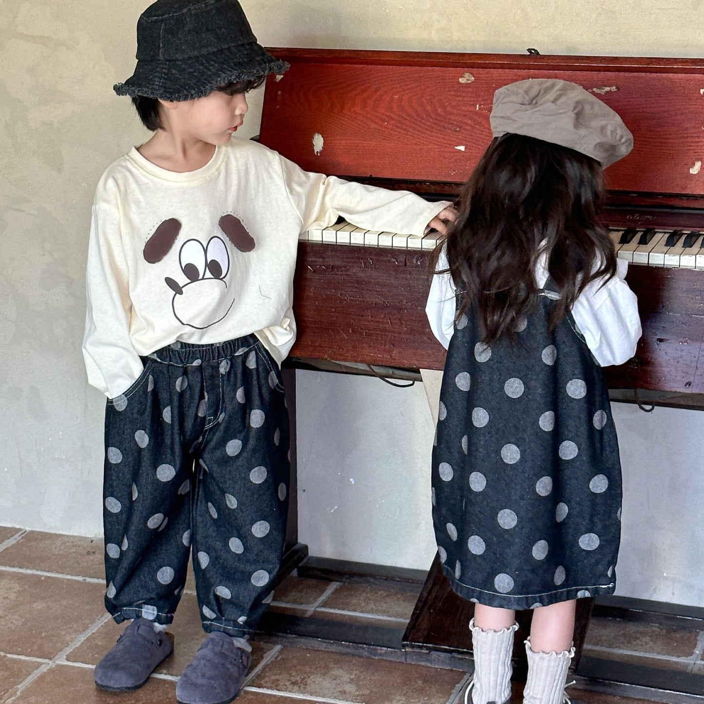 Z25020913男童搭子休閒兒童秋裝2025新款春秋季寶寶波點女童背帶