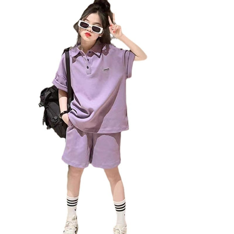 Z25033106女童夏裝套裝兒童洋氣時髦夏季短袖polo衫女大童運動夏款