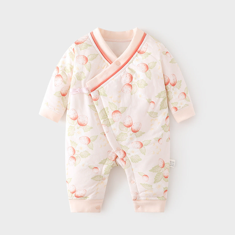GJ25102112新生夾棉連身衣薄棉無骨哈衣秋季純棉初生40克蝴蝶寶寶爬衣