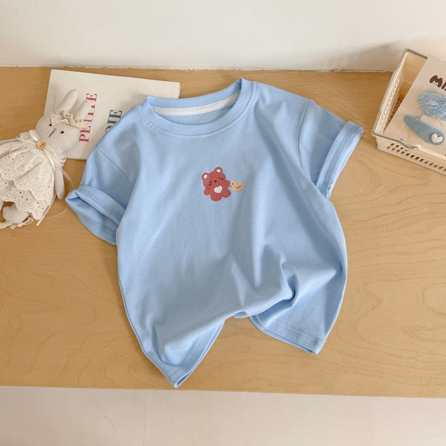 CA25052121童裝 寶寶短袖t恤女卡通寬鬆夏季新款兒童時尚上衣印花純棉潮