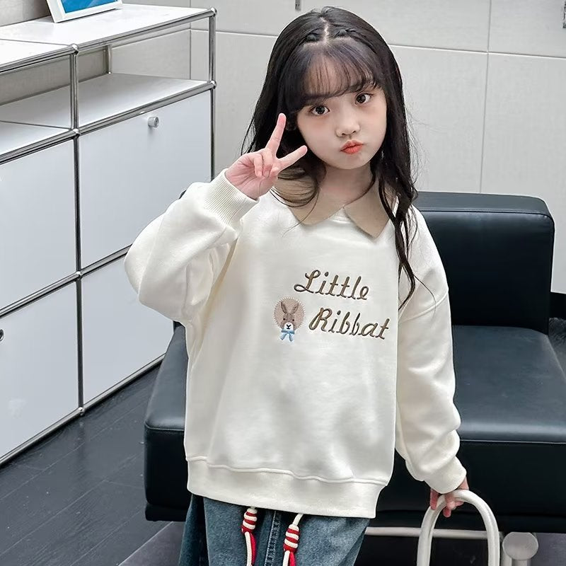 FD24010424女童新款加絨童裝女孩假兩件秋裝兒童秋季長袖上衣