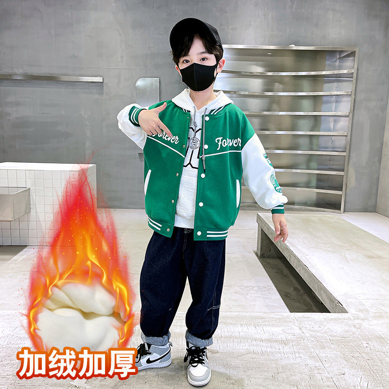 FC23120705童裝男童外套2023新款兒童棒球服秋裝男孩秋季春秋款潮牌外套上衣(9-12天到貨)