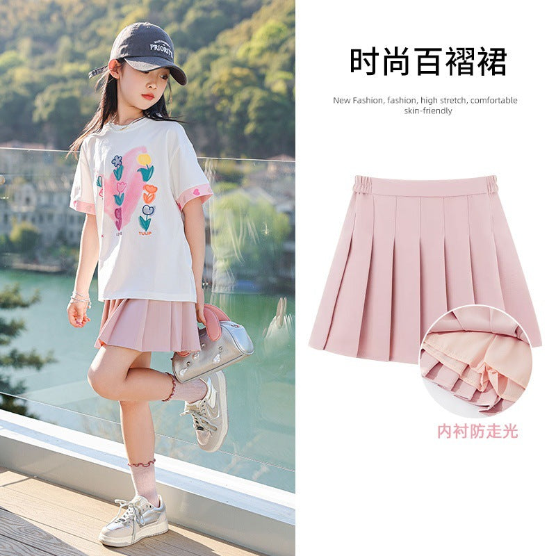 Z25033116女童短裙夏季韓版洋氣女大童百褶裙夏裝兒童學院風裙子