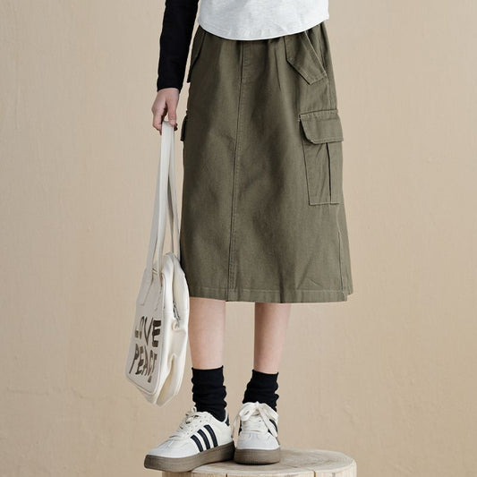 Z25033118女童半身裙春秋季洋氣中大童寬鬆休閒裙美式復古工裝裙