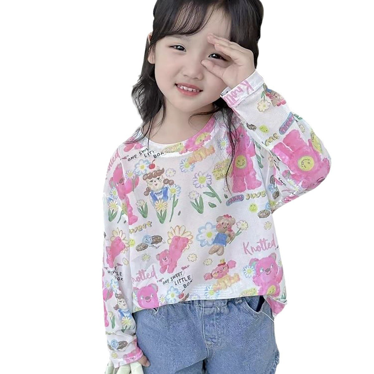 Z25030909女童夏季防曬T恤女寶寶洋氣時髦外穿打底衫兒童防曬衣潮