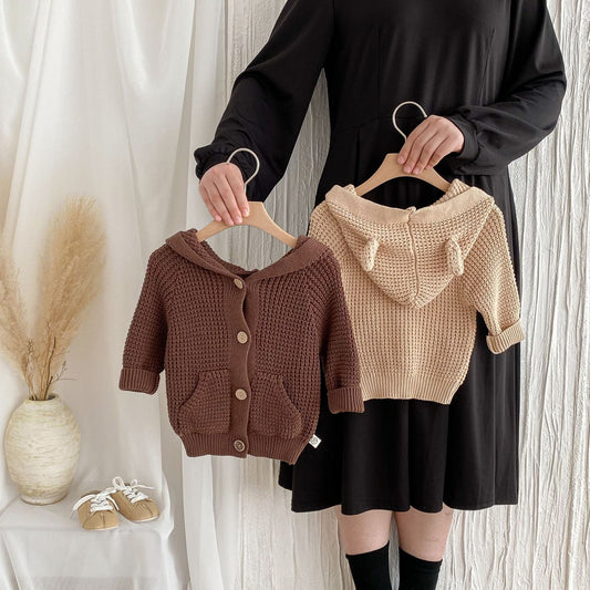 G24110619兒童韓版秋季嬰兒針織毛衣連帽洋氣男女寶寶可愛連帽長袖服