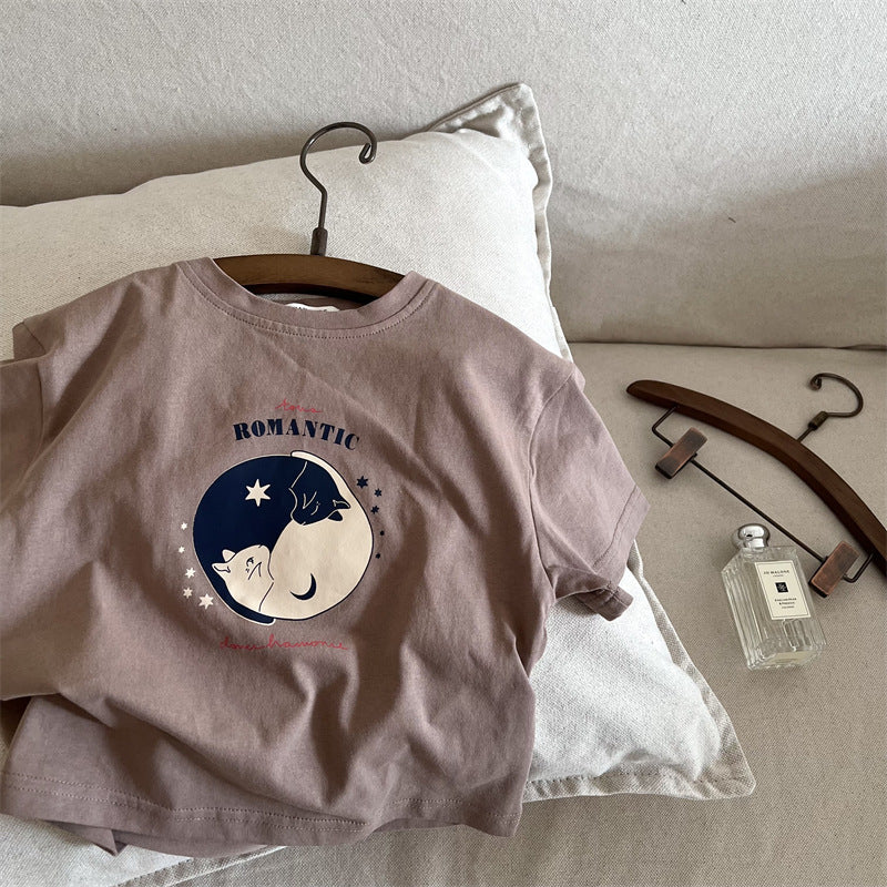 CA25052120兒童短袖夏季新款男女童圓領卡通印花T恤寶寶純色日系潮衫