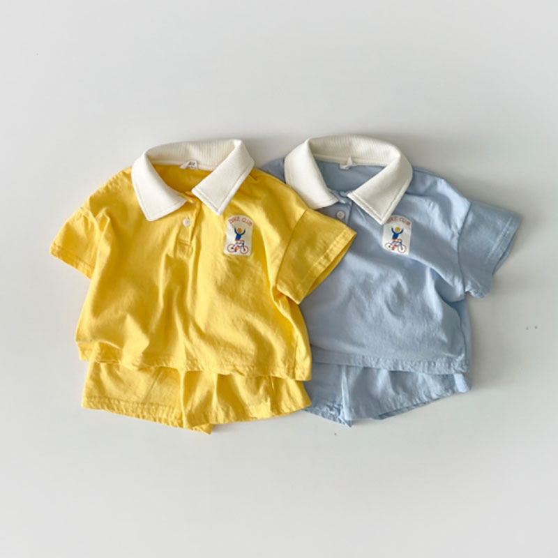 GB25032417韓版嬰幼兒裝夏季棉休閒運動POLO領短袖短褲套裝寶寶休閒兩件套
