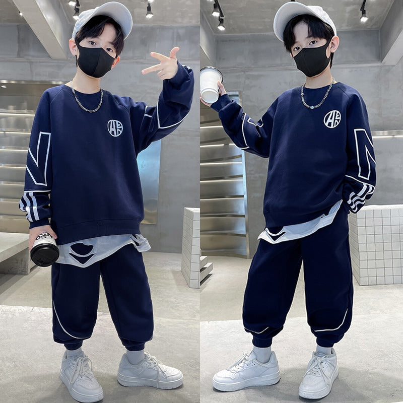 F24090304男童春秋款套裝2024新春裝兒童衛衣運動服帥氣時尚炸街男孩大童