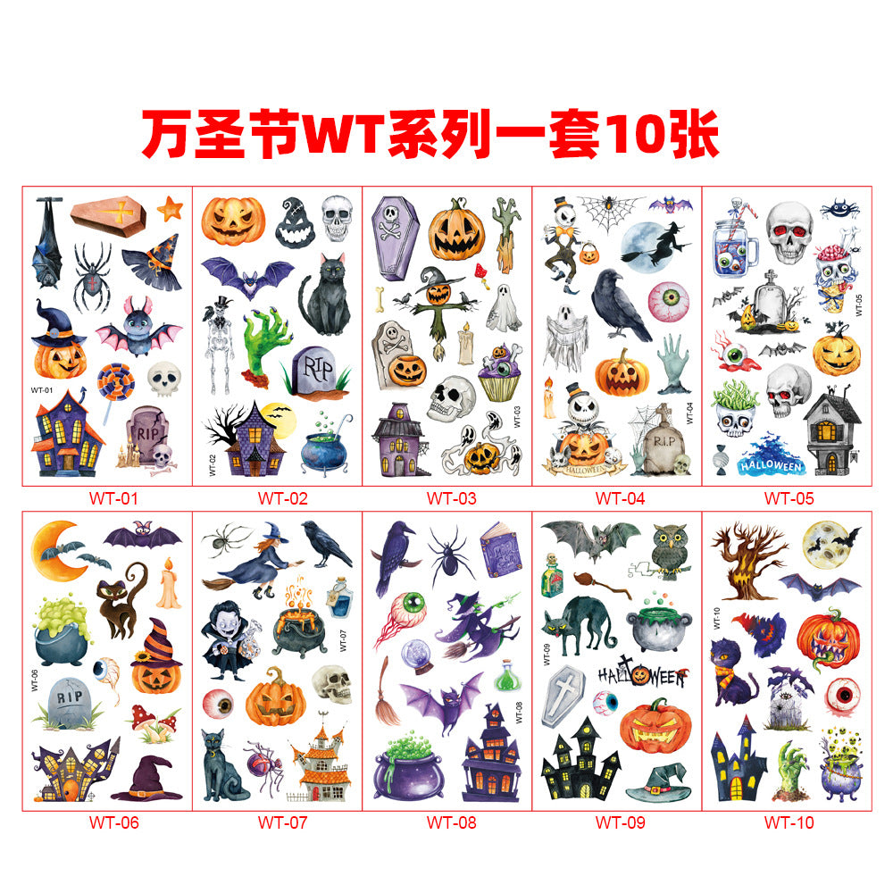 Z24081807跨國2024新款兒童卡通貼紙防水搞怪南瓜派對禮物臨時貼紙(一組10張)
