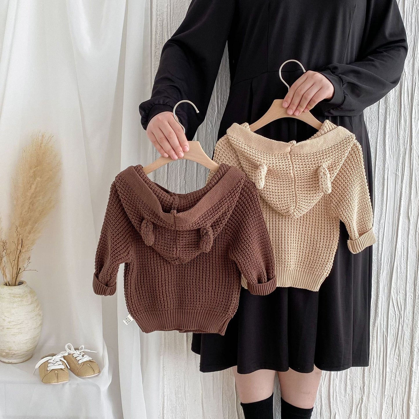 G24110619兒童韓版秋季嬰兒針織毛衣連帽洋氣男女寶寶可愛連帽長袖服