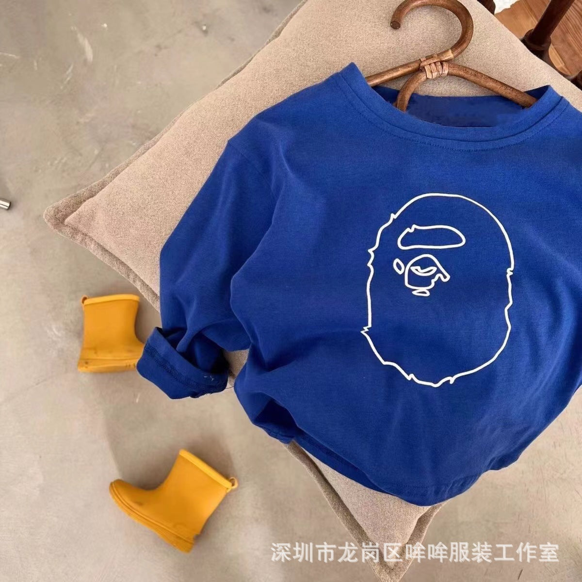 Z25030918兒童純棉長袖打底衫春季秋季中小童簡約上衣T恤男童女童潮流衣服