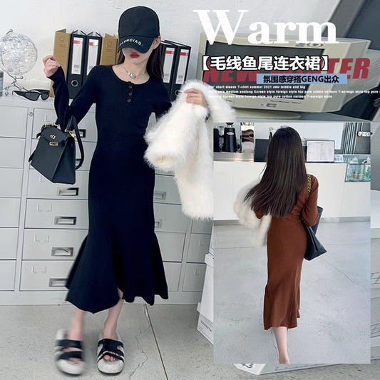 Z25033112女童裙春秋女大童秋裝時尚魚尾裙兒童裝潢身打底連身裙