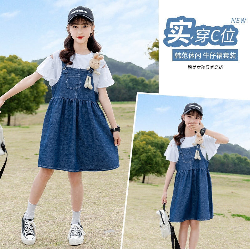 FE24070102夏季中大童短袖工裝褲套裝運動風雙色可選套頭衫兩件套批發(9-12天到貨)