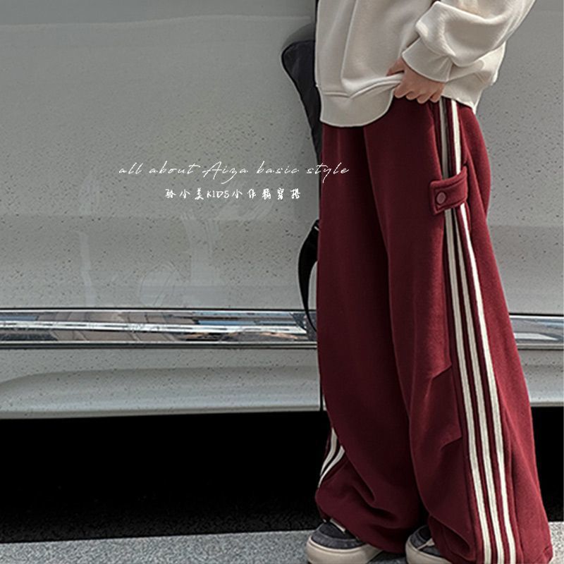 Z25033110早秋兒童運動褲春秋韓版炸街中大童條紋衛褲寬鬆男女童束腳褲