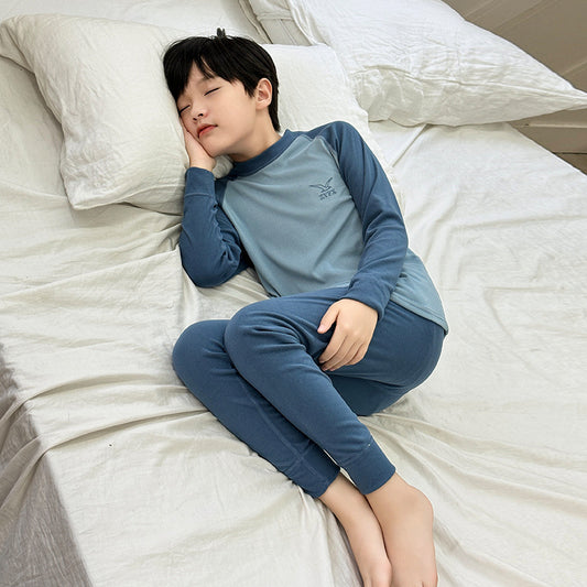 FF24102515色拼毛德絨兒童秋衣秋褲保暖內衣套裝秋冬家居服男童睡衣(9-12天到貨)