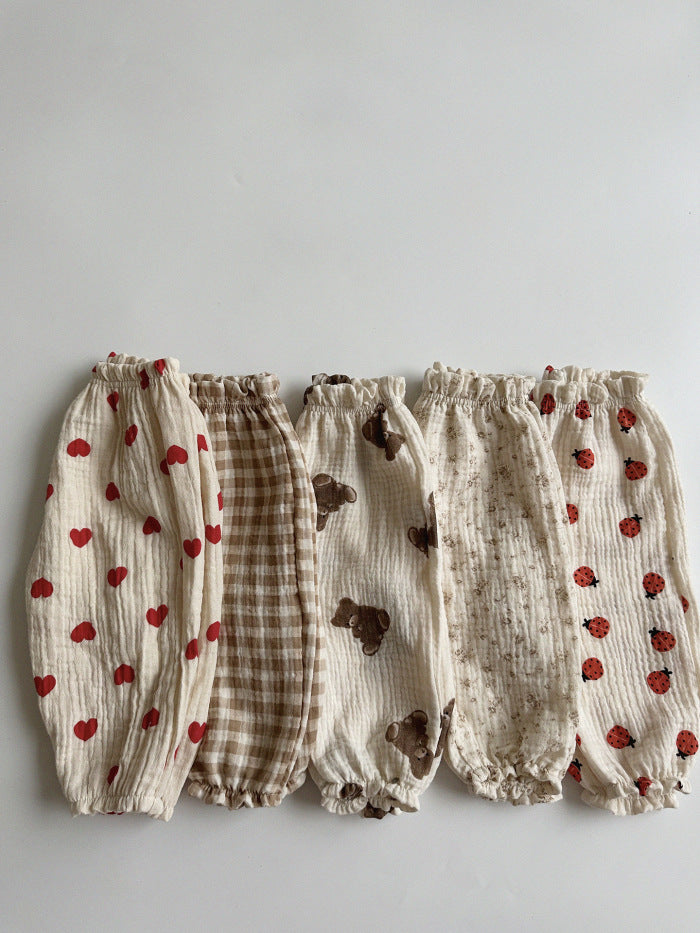 GF25061718韓版童褲夏季薄款棉長褲愛心燈籠褲嬰兒幼童碎花休閒潮搭防蚊褲