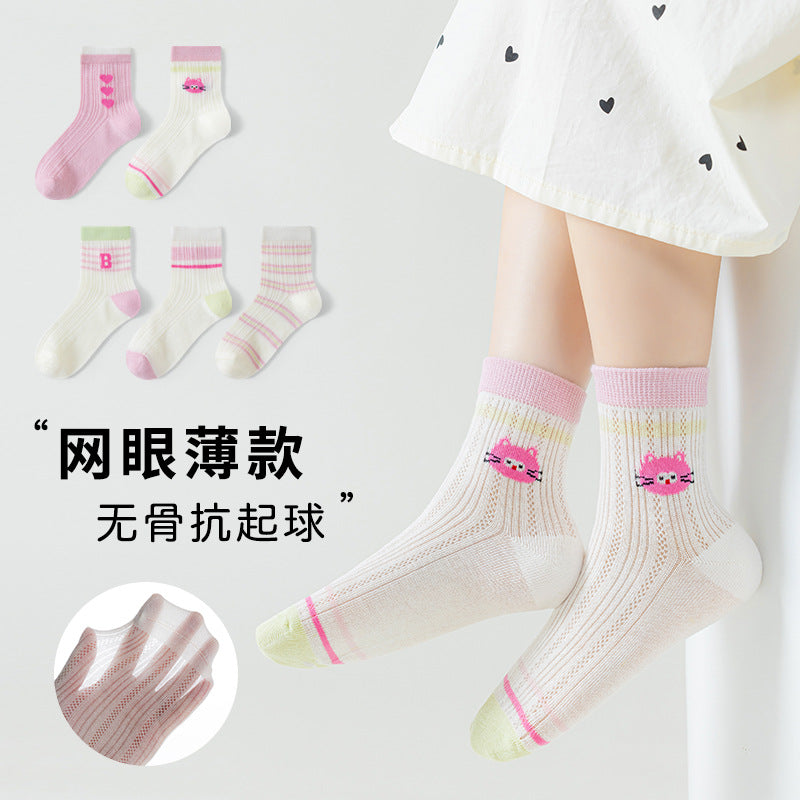 GI25073107珞含兒童襪夏季超薄女童網眼口袋中筒襪學生中大童無骨卡絲棉