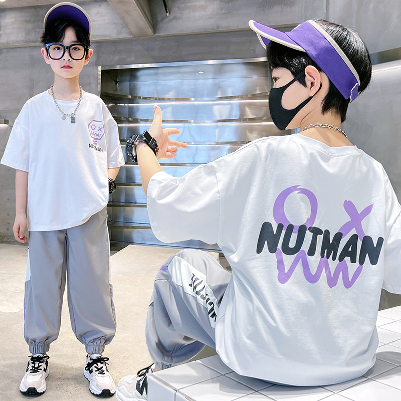 FC24040719男童夏裝套裝潮流2024時尚中大童帥氣男孩夏季短袖運動服炸街潮牌(9-12天到貨)