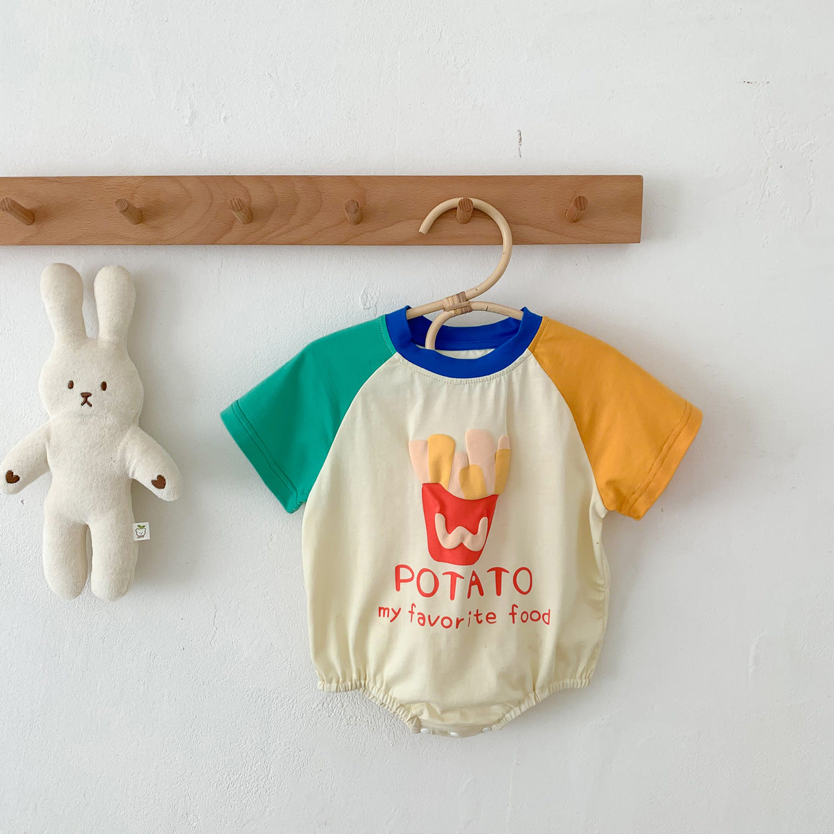 G23051606夏款韓版新生嬰兒拼色爬爬服