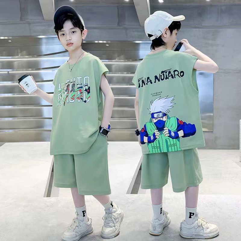 FG25053003新款中大男童夏裝時髦短袖套裝男孩兒童酷帥氣痞帥夏季潮衣服