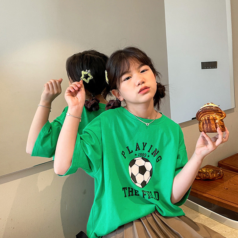 Z25030432女童短袖T恤夏裝新款中大童純棉寬鬆圓領兒童休閒夏季童裝上衣潮
