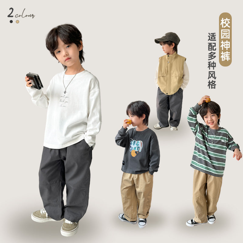 GJ25082721海媽家2025春秋新款男童純棉休閒褲秋裝長褲寬鬆韓版童裝潮中大童