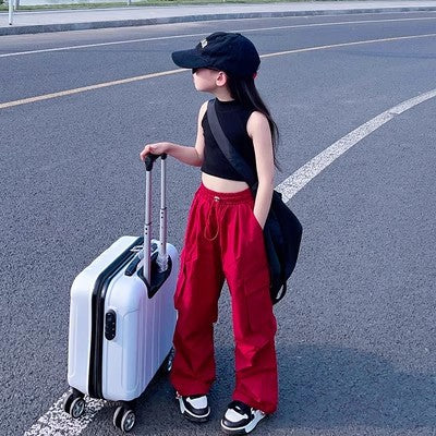 Z24090101女童裝時尚洋氣設計感小眾春秋新款兒童網紅休閒百搭工裝長褲