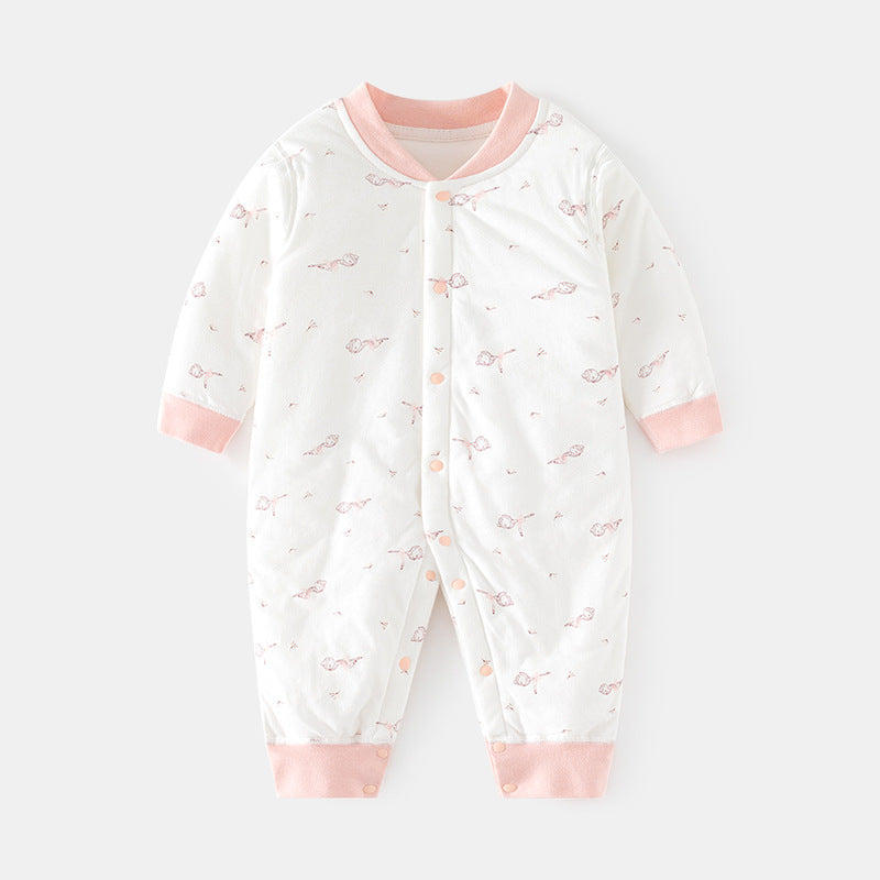 GJ25102122嬰兒夾棉連身衣寶寶保暖冬季無骨哈衣薄棉加厚對門兒童40克爬服