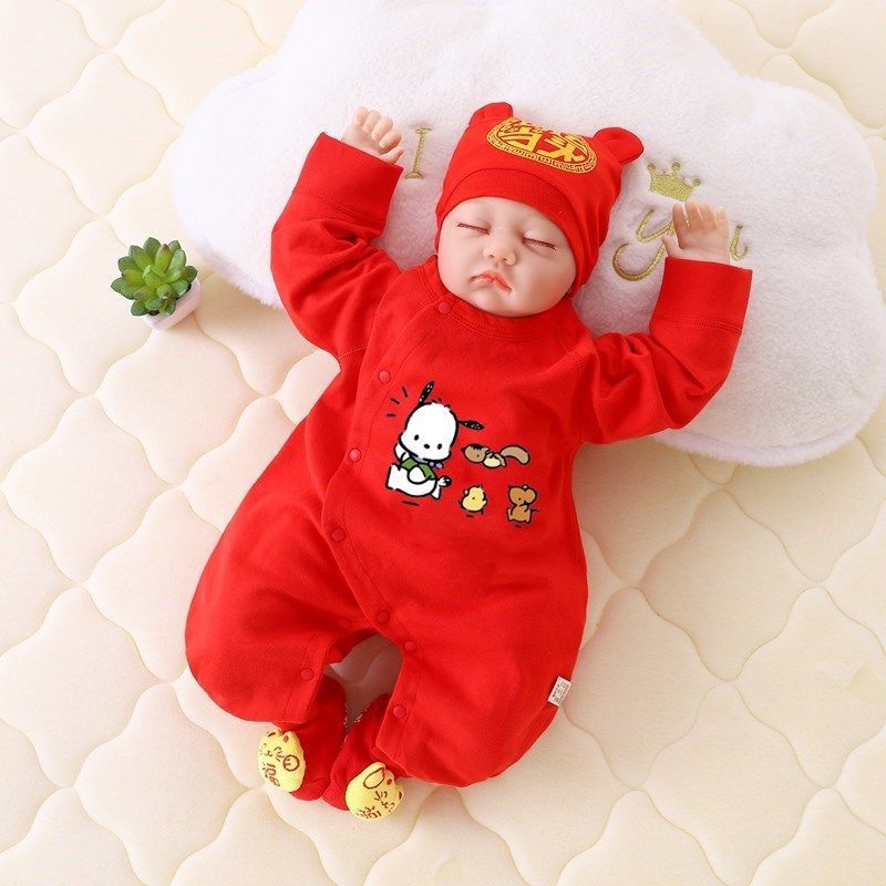 Z23121403慶生百天滿月嬰幼兒寶寶紅色喜慶新款潮流時尚0-1歲服飾新年服(9-12天到貨)(尺碼如遇缺貨可再詢問是否己補足)
