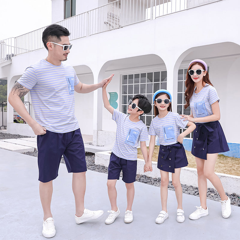 I23041106親子裝-夏裝新款條紋母女短裙褲套裝