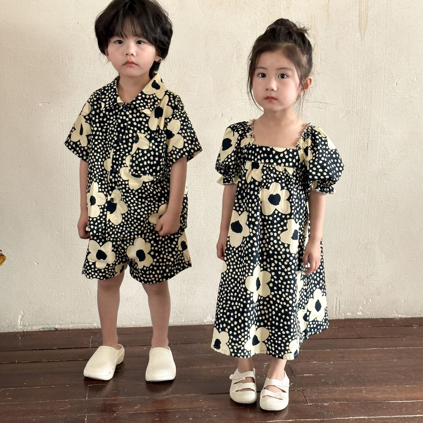 Z25020911兒童夏季套裝男童度假風-新款兒童休閒女童短袖低兄妹夏裝