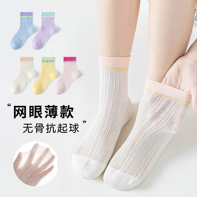 GI25073107珞含兒童襪夏季超薄女童網眼口袋中筒襪學生中大童無骨卡絲棉