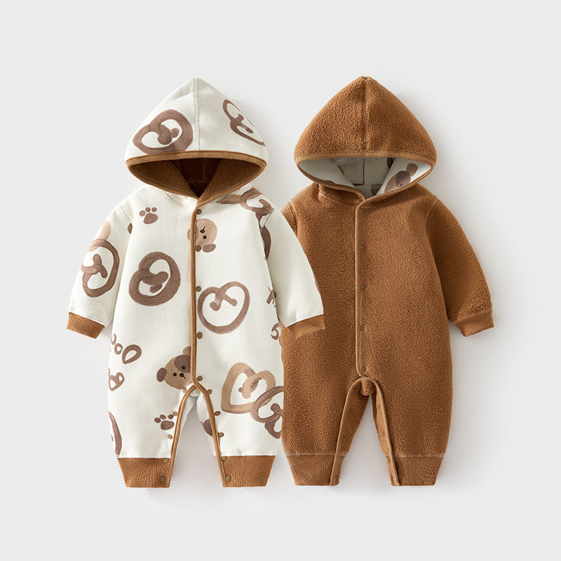 GJ25102117嬰兒加棉連帽戶外服寶寶複合加絨外穿連身衣秋冬爬服兒童防風哈衣